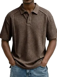Design Waffle Knit Polo Brown Tops Polo