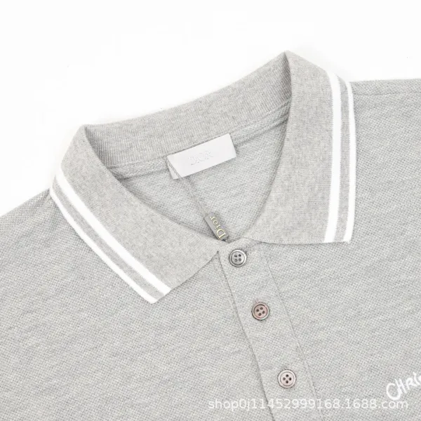 Dior Gray Piqué Polo with White Trim and Script Logo Tops Polo - 11
