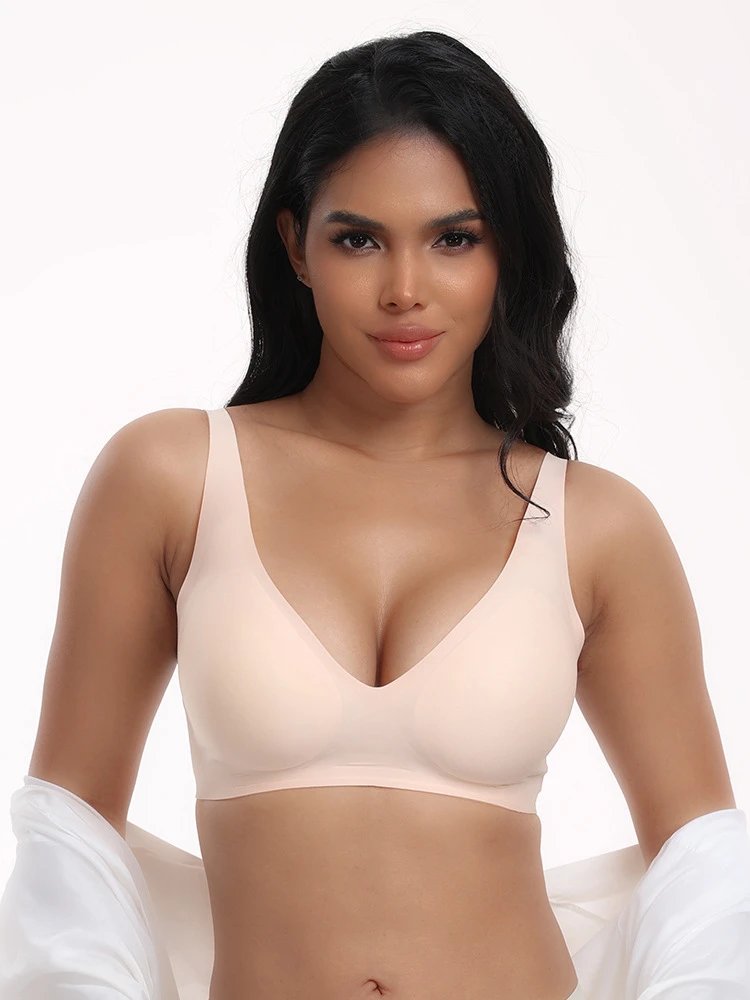 Design V-Neck Seamless Bra Black Underwear - 3