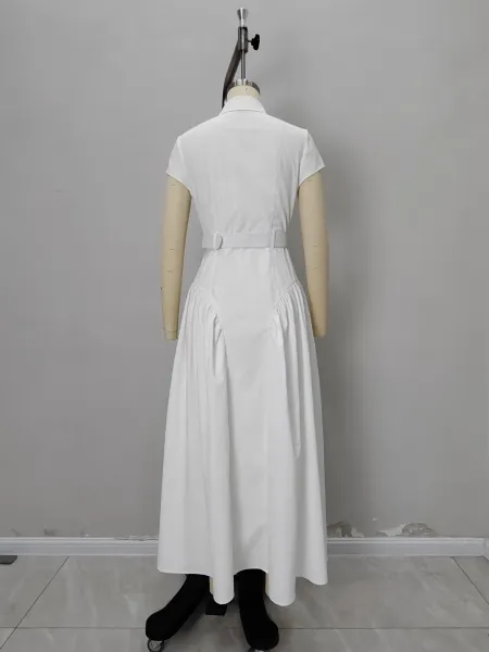 Bottega Veneta Shirt Dress in Off-White with Gold Buttons and Woven Clutch - 8