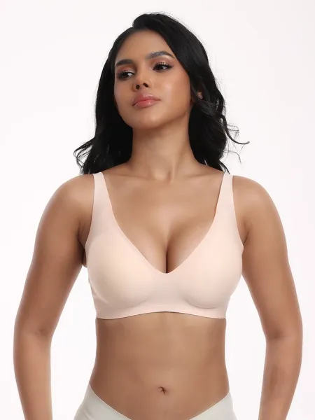 Design V-Neck Seamless Bra Black Underwear - 6