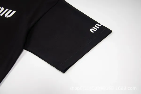 Miu Miu Logo Print Black T-Shirt - 9