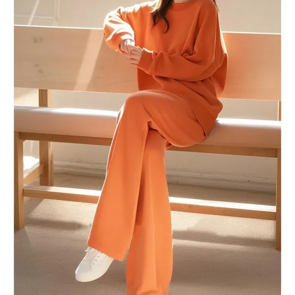 Design Oversized Orange Sweater and Wide-Leg Pants Set - 5