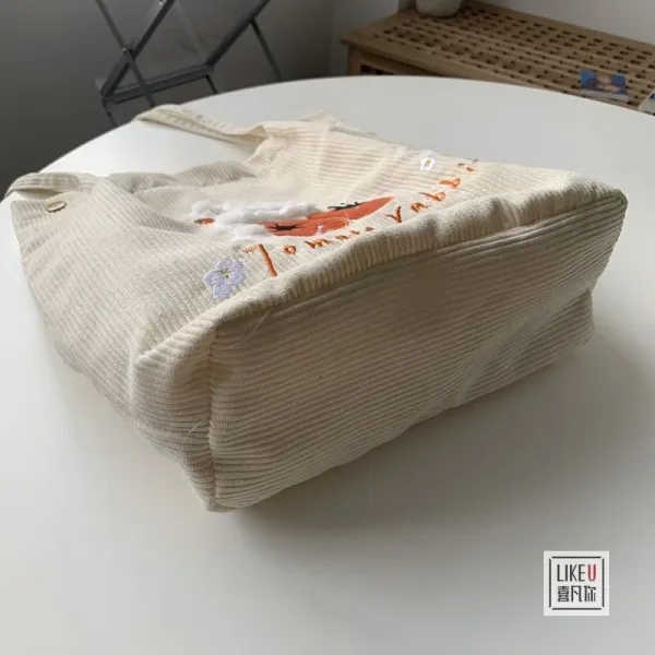 Design Tomato Rabbit Corduroy Tote Bag Beige - 19