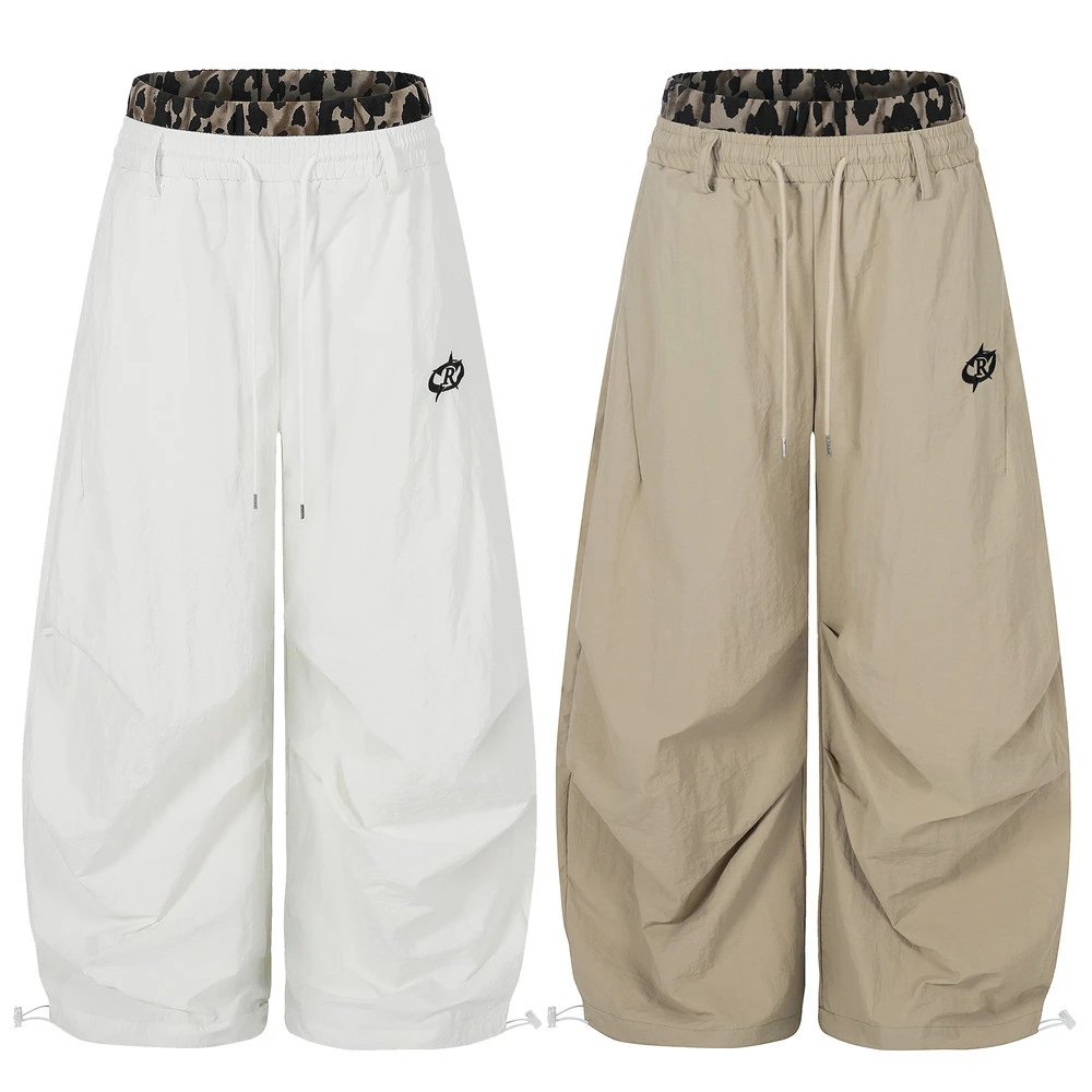 Design Wide-Leg Cargo Pants White with Leopard Waistband - 2