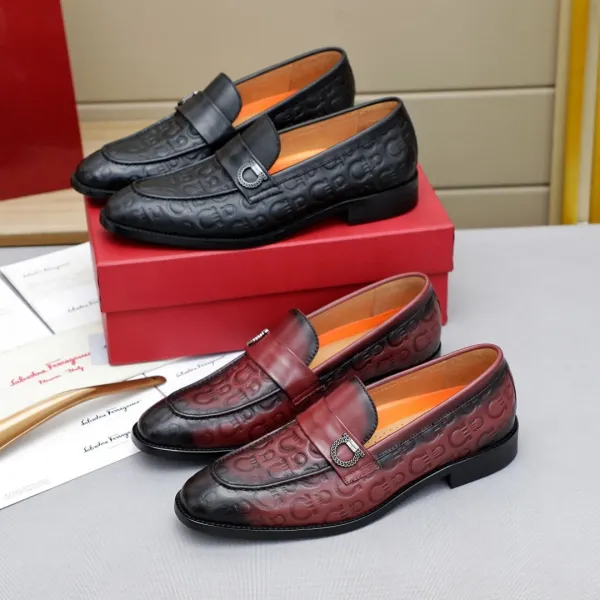 Salvatore Ferragamo Gancini Loafer Burgundy Leather Shoes - 8