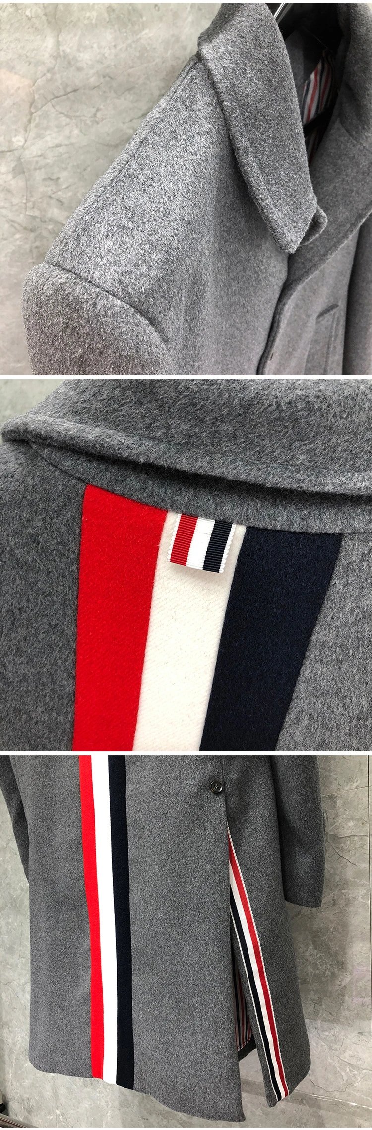 Thom Browne Stripe Detail Wool Coat Navy Outerwear Coat - 7