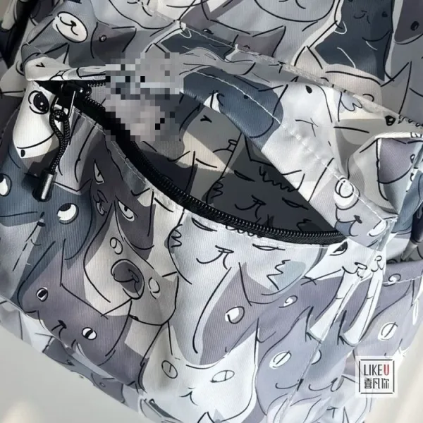 Design Cat Print Gray Multicolor Casual Backpack - 15