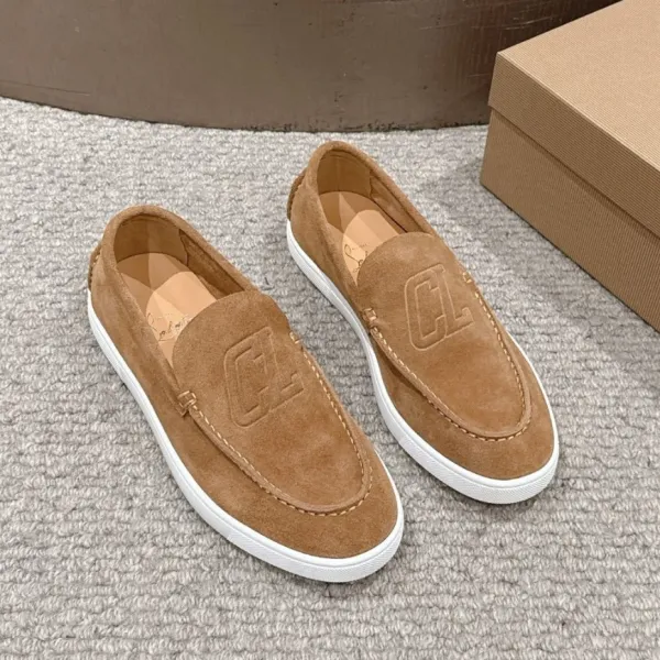 Christian Louboutin CL Loafers Tan Suede Loafers - 1