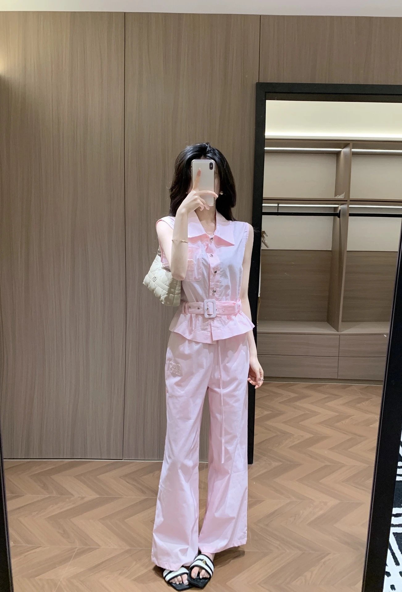 Design Sleeveless Shirt and Wide-Leg Pants Set White - 5