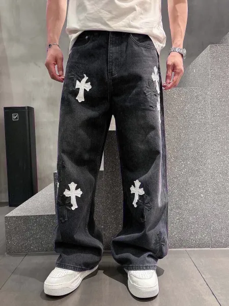 Chrome Hearts Cross-Embroidered Black Wide-Leg Jeans - 1