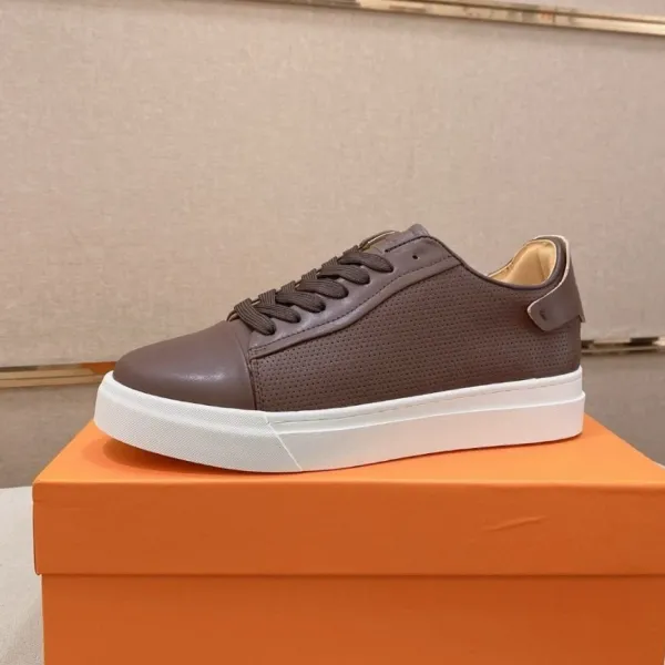 Design Perforated Leather Sneaker Brown White - 1