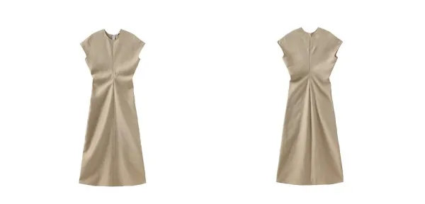 Design Minimalist Beige A-Line Maxi Dress with Cap Sleeves - 12