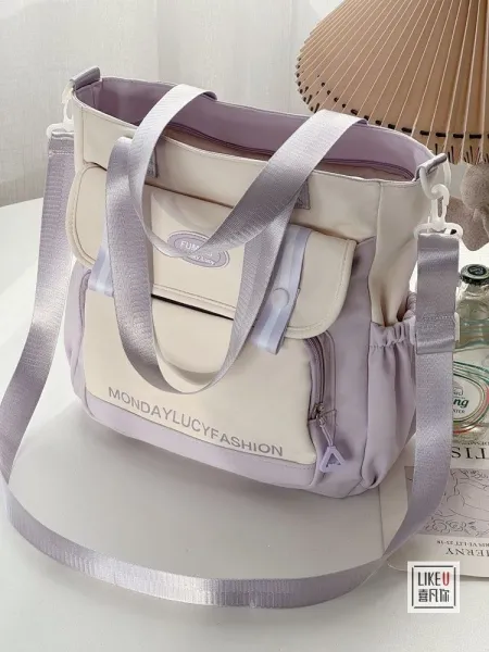 Design FUMIAO Monday Lucy Fashion Tote Bag Burgundy and Cream Tote Bag - 23