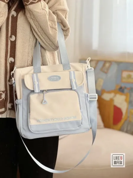 Design FUMIAO Monday Lucy Fashion Tote Bag Burgundy and Cream Tote Bag - 27