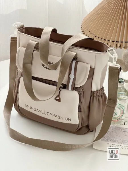 Design FUMIAO Monday Lucy Fashion Tote Bag Burgundy and Cream Tote Bag - 33