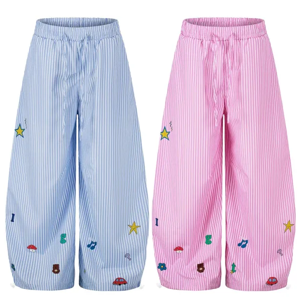 Design Wide-Leg Striped Pants with Embroidered Motifs Blue - 2