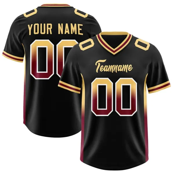 Design Customizable Football Jersey Black Gold Burgundy Gradient Jersey - 1