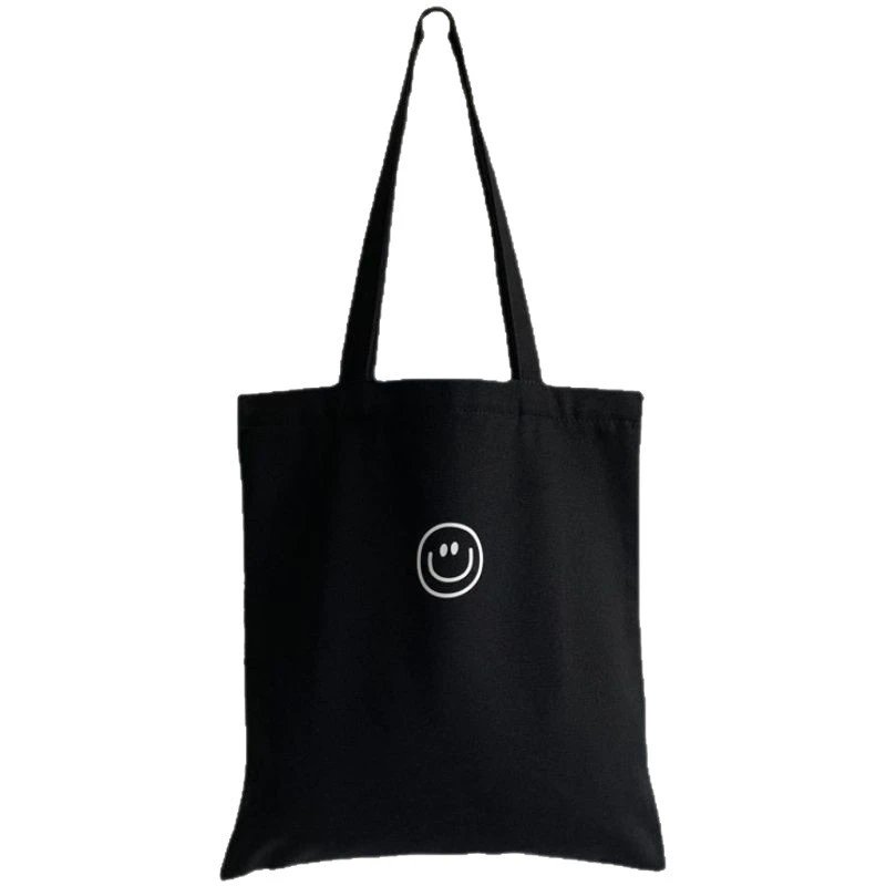 Canvas Tote Bag Black White Smiley Face Casual