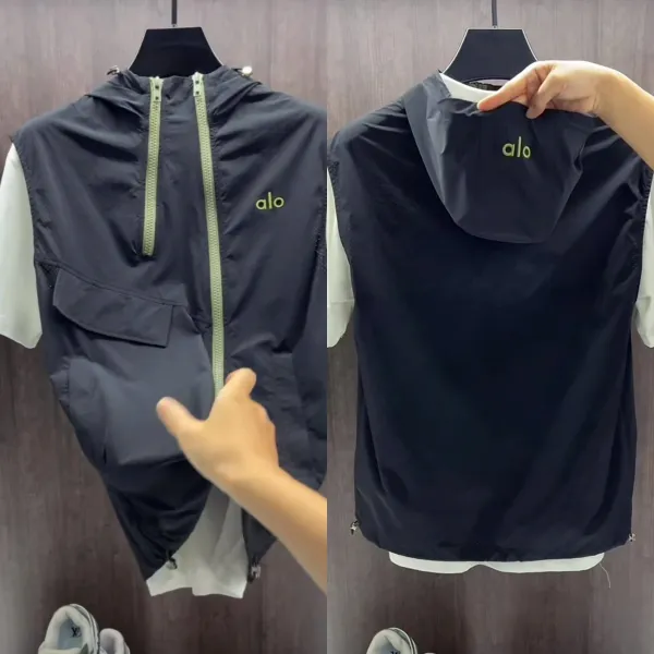 Alo Windbreaker Vest Black with Lime Green Zipper - 5