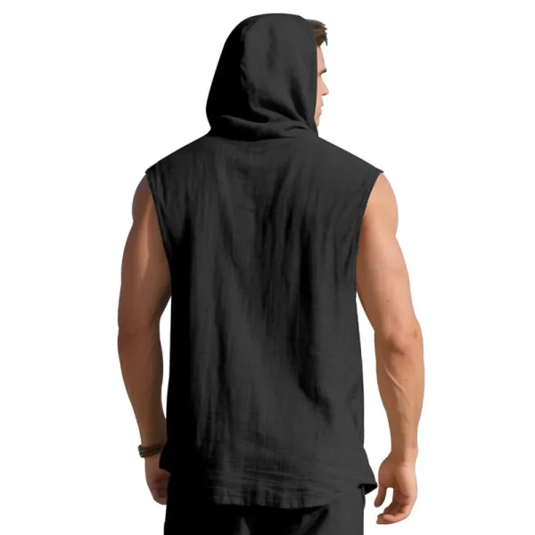 Design Sleeveless Hooded Button-Up Shirt White Tops - 17