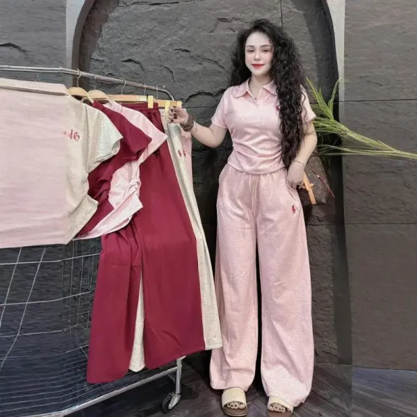 Polo Ralph Lauren Polo Shirt and Wide-Leg Pants Set in Burgundy - 4