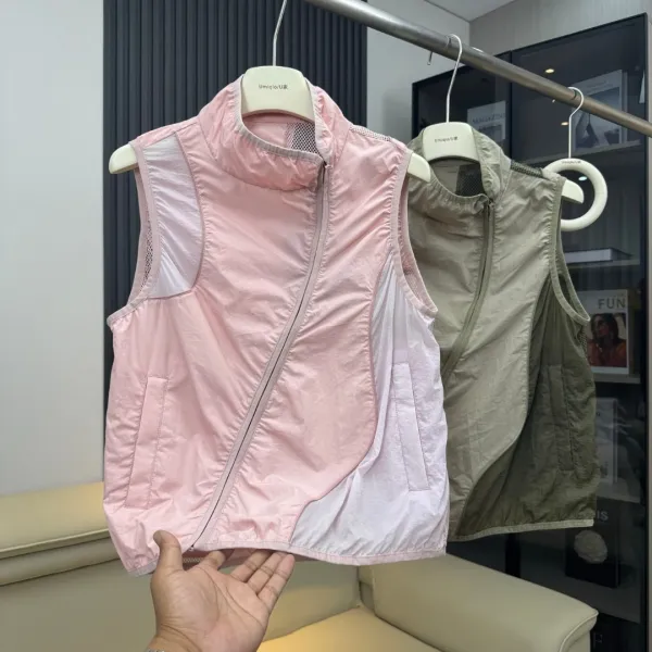 Design Umigio / U Lightweight Mesh-Panel Vest Pink Outerwear.vest - 7