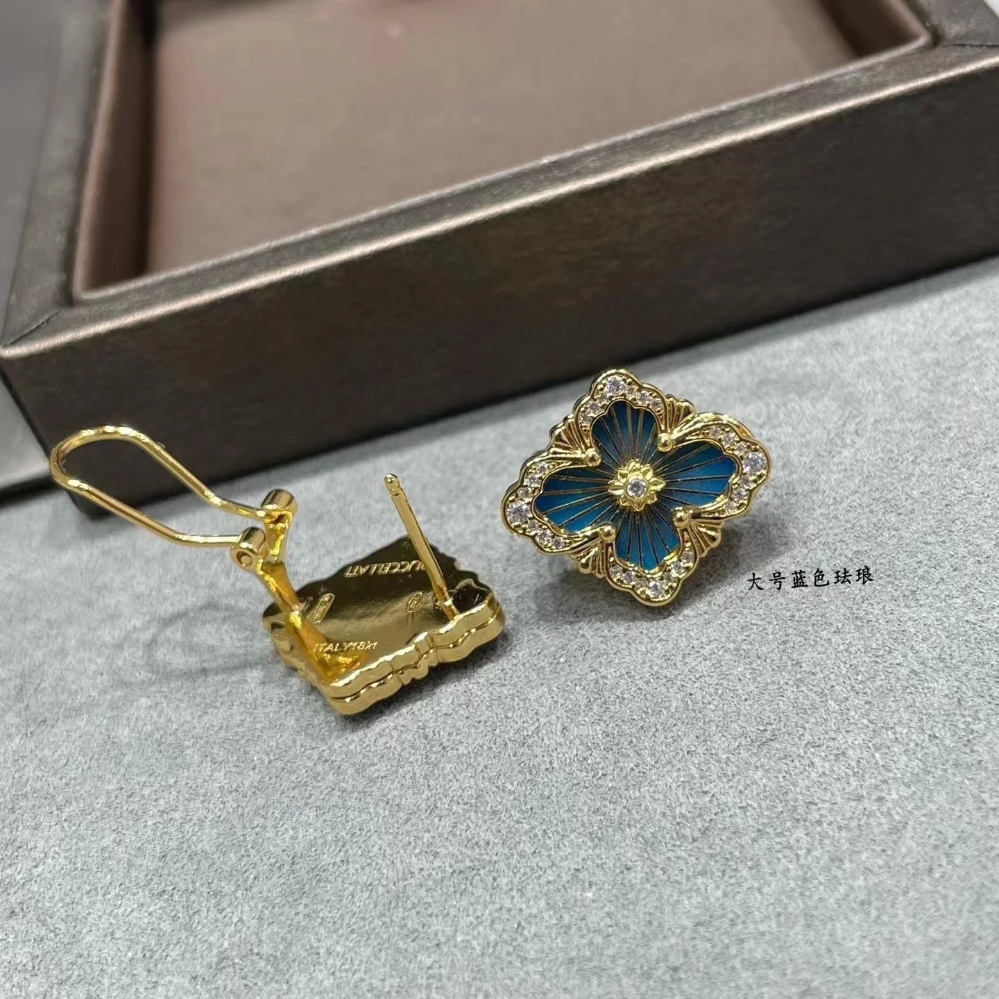 Design Floral Enamel Earrings with Red Guilloché Enamel and Cubic Zirconia - 38