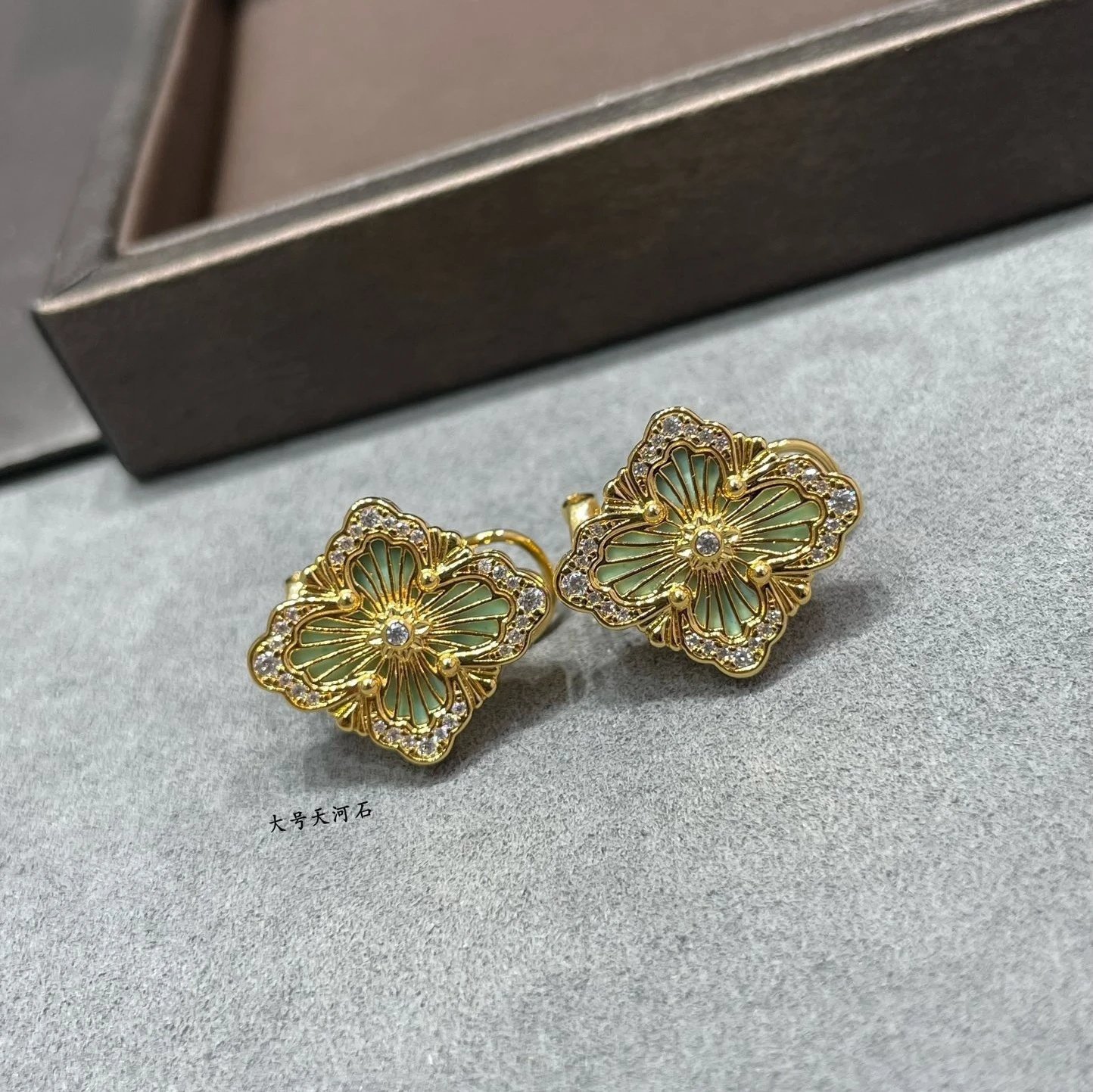 Design Floral Enamel Earrings with Red Guilloché Enamel and Cubic Zirconia - 39