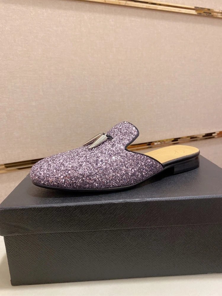 Design Giuseppe Zanotti Glitter Loafers with Gold Spike Detail Black Slippers - 6
