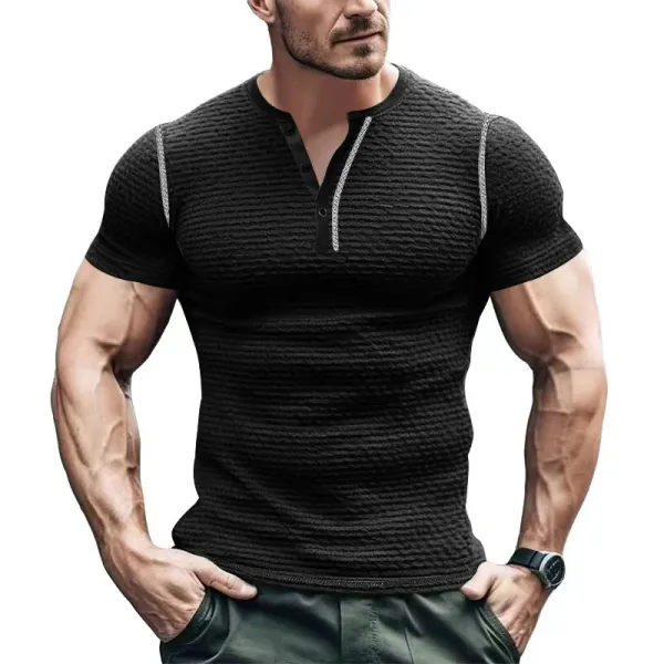 Design Henley T-Shirt Teal Textured - 6