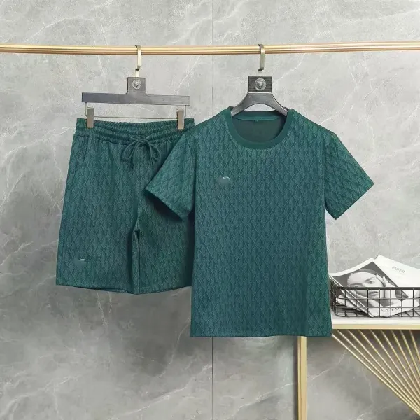 Design Diamond-Texture Green Casual Set T-Shirt and Shorts - 1