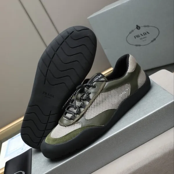 Prada Re-Nylon Mesh Sneakers Olive Green and Beige - 1