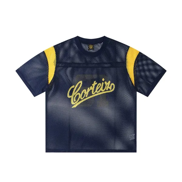 Corteiz Mesh Jersey Navy Yellow T-Shirt - 1