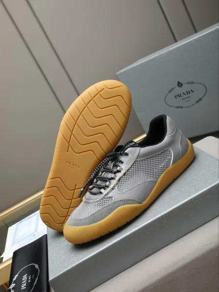 Prada Re-Nylon Mesh Sneakers Gray and Amber - 4