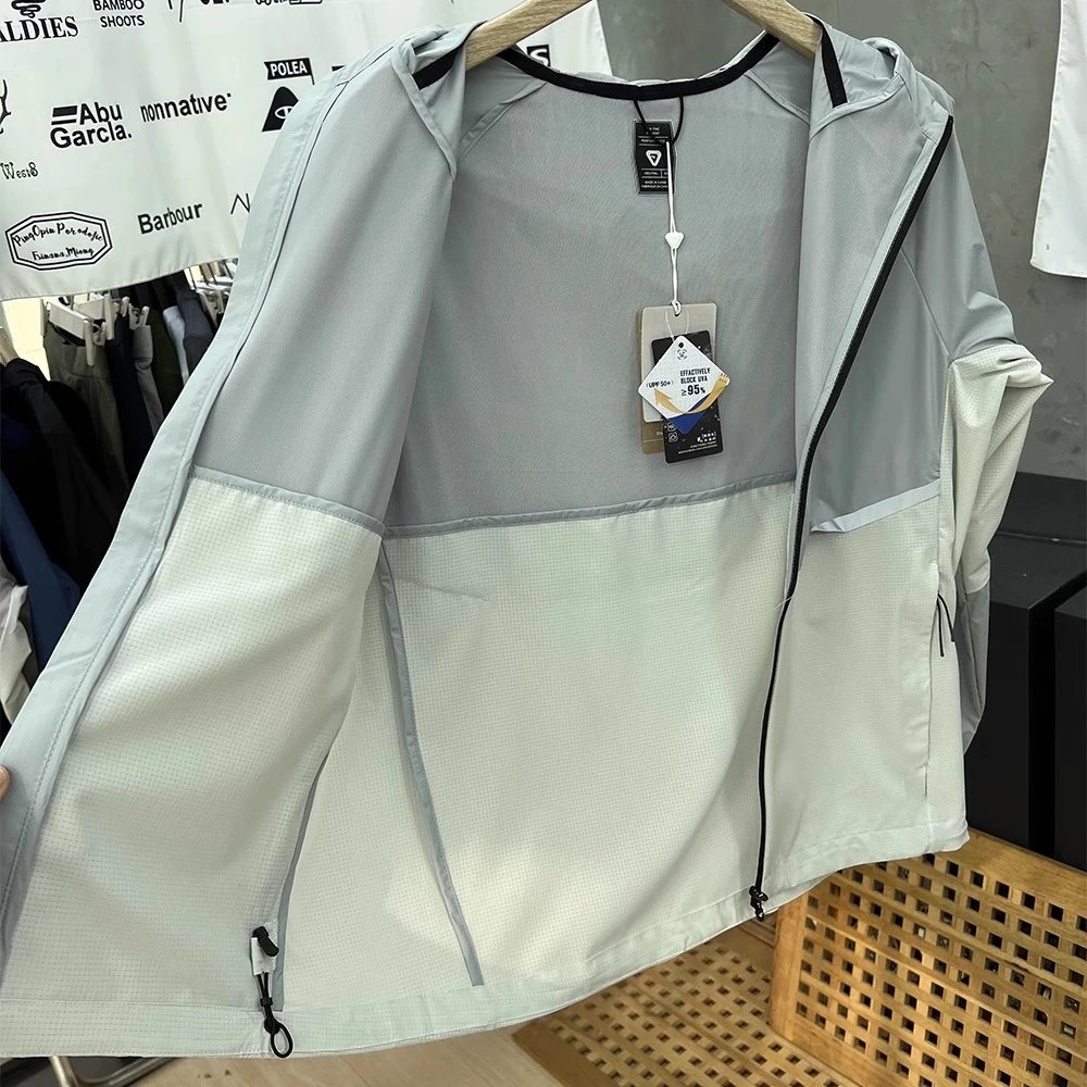 Lightweight Hooded Windbreaker Gray Mesh Panel Sport Jacket