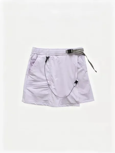 Design Wrap Skirt with Adjustable Belt and Chain Detail Light Purple Skirt - 1