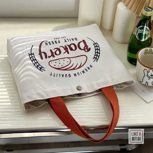 Design Bakery Print Canvas Tote Bag White with Rust Handles Tote Bag - 29