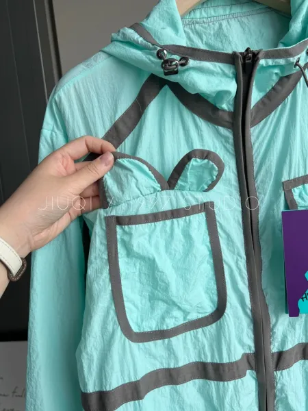 Design HWH GERA Windbreaker Jacket in Light Gray with Lavender Trim Outerwear.windbreaker - 13