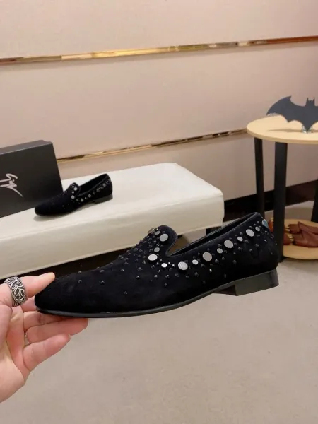 Design Embellished Suede Loafer Black with Turquoise and Silver Studs - 2