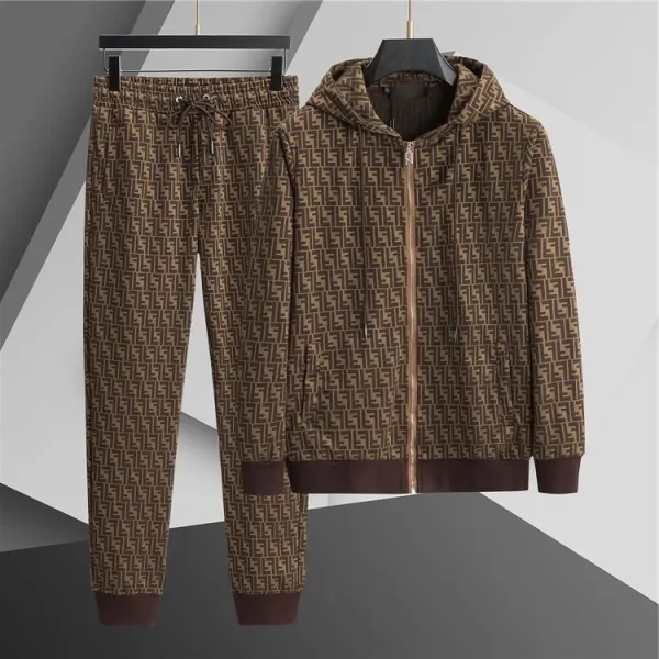 Fendi FF Monogram Hoodie and Sweatpants Set Brown - 1