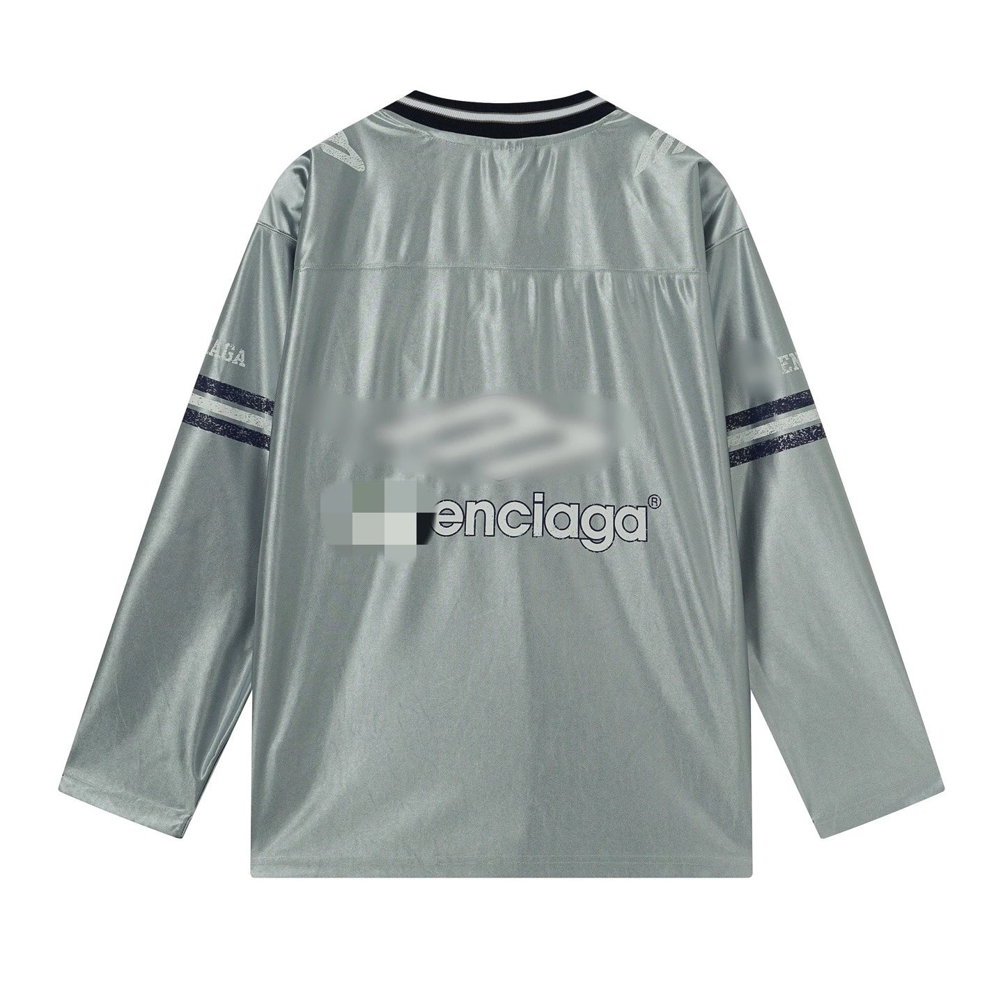 Enciaga Football Jersey Silver Blue Black Sporty Long Sleeve