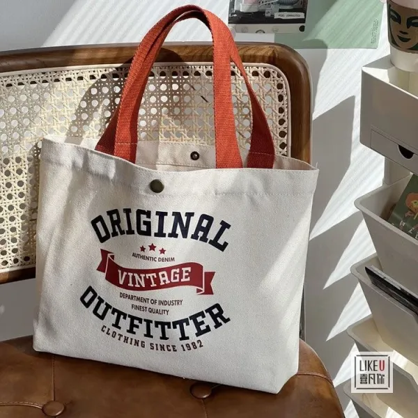 Design Bakery Print Canvas Tote Bag White with Rust Handles Tote Bag - 48