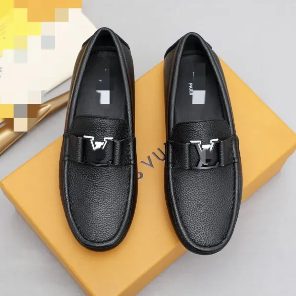Design Loafers Black Pebbled Leather Penny Loafers - 7