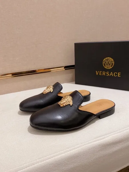 Versace Medusa Head Black Leather Mule Slipper - 2