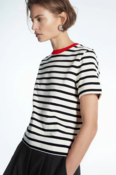 Design Striped Crewneck T-Shirt Navy and White - 2