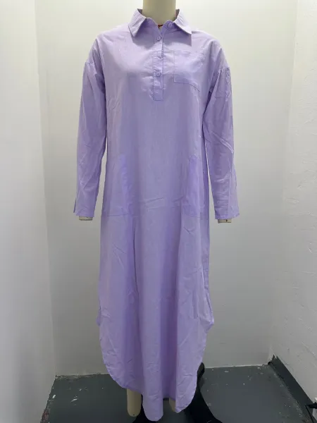 Design Linen Shirt Dress Light Blue Casual-Dress - 8