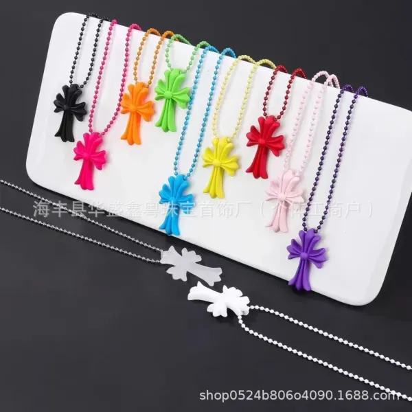 Design Cross Pendant Necklace Pink Jewelry - 3