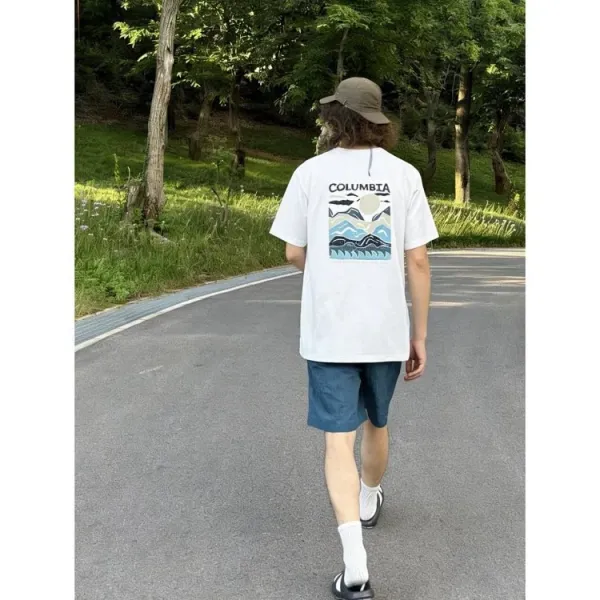 Design Columbia Graphic Mountain Print T-Shirt Light Blue T-Shirt T-Shirts - 16