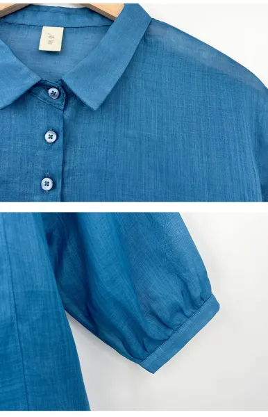 Design Linen Blend Button-Up Shirt Terracotta Tops Shirt - 12